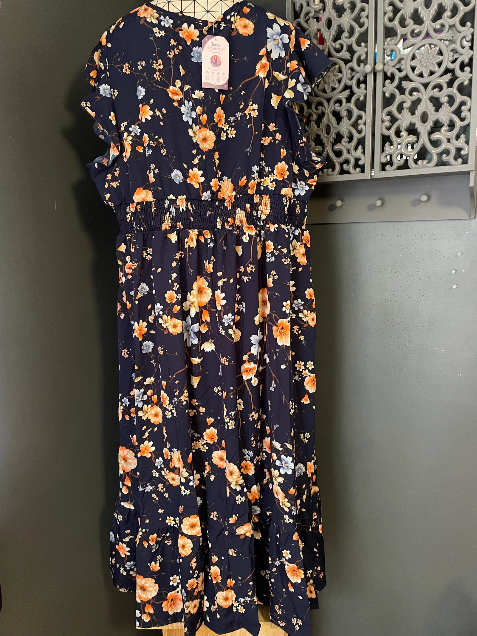 💖 lange marineblauwe bloemenjurk grote maat 54 vloeiende bohemien chic romantisch 💖 – photo 9